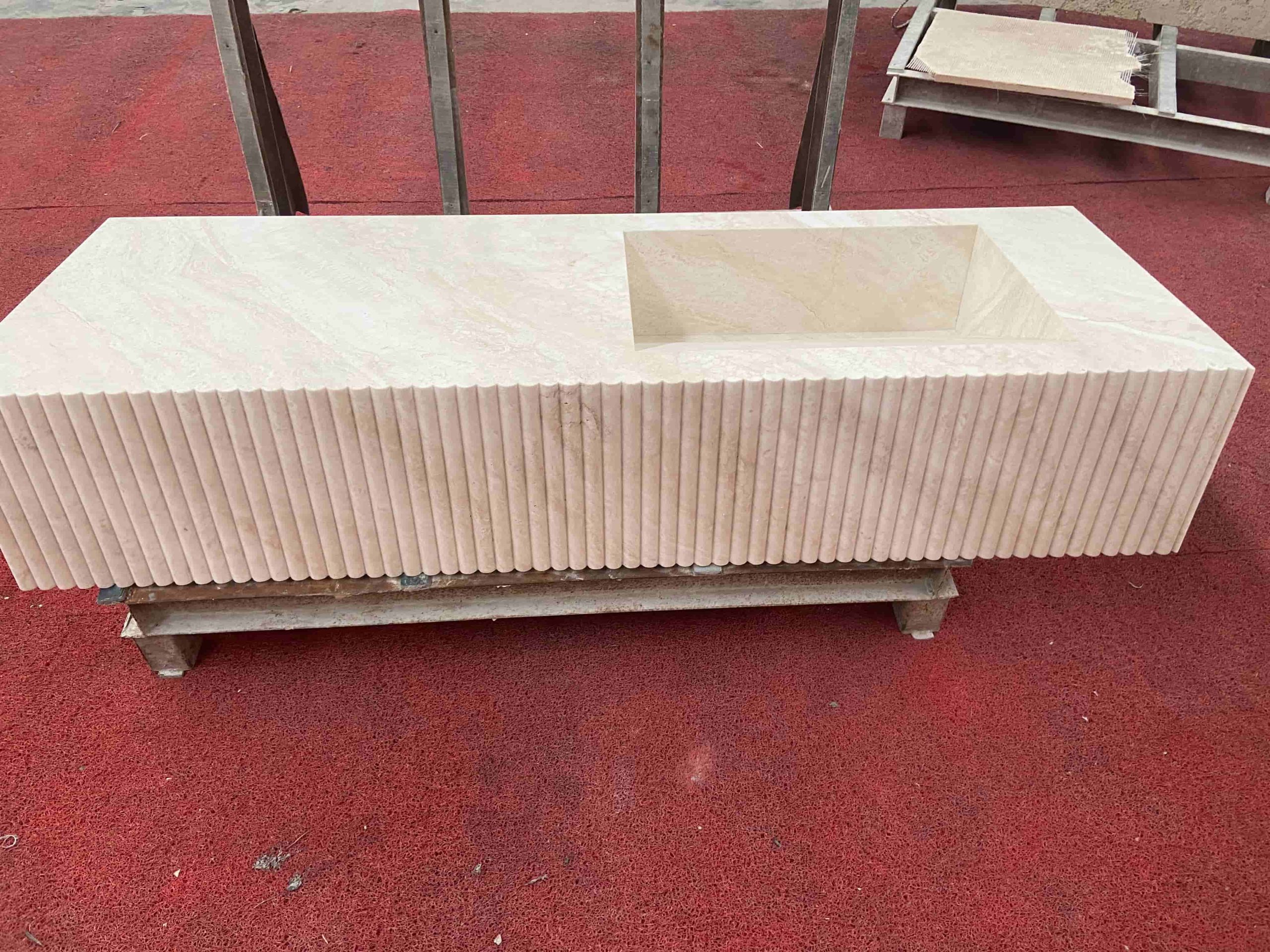 Floated Marble Vanity Sink with Fluted Apron