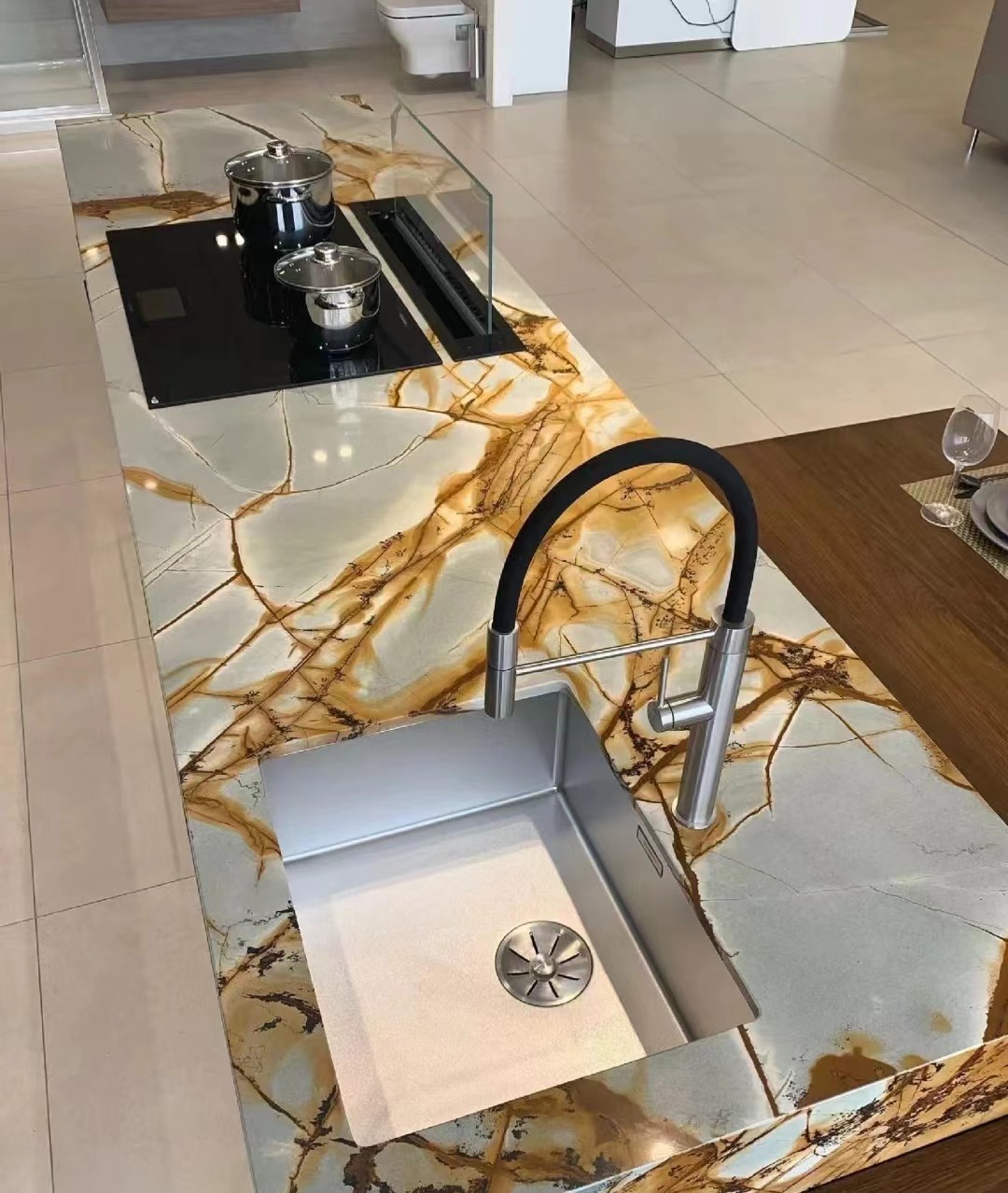 mare blue quartzite kitchen