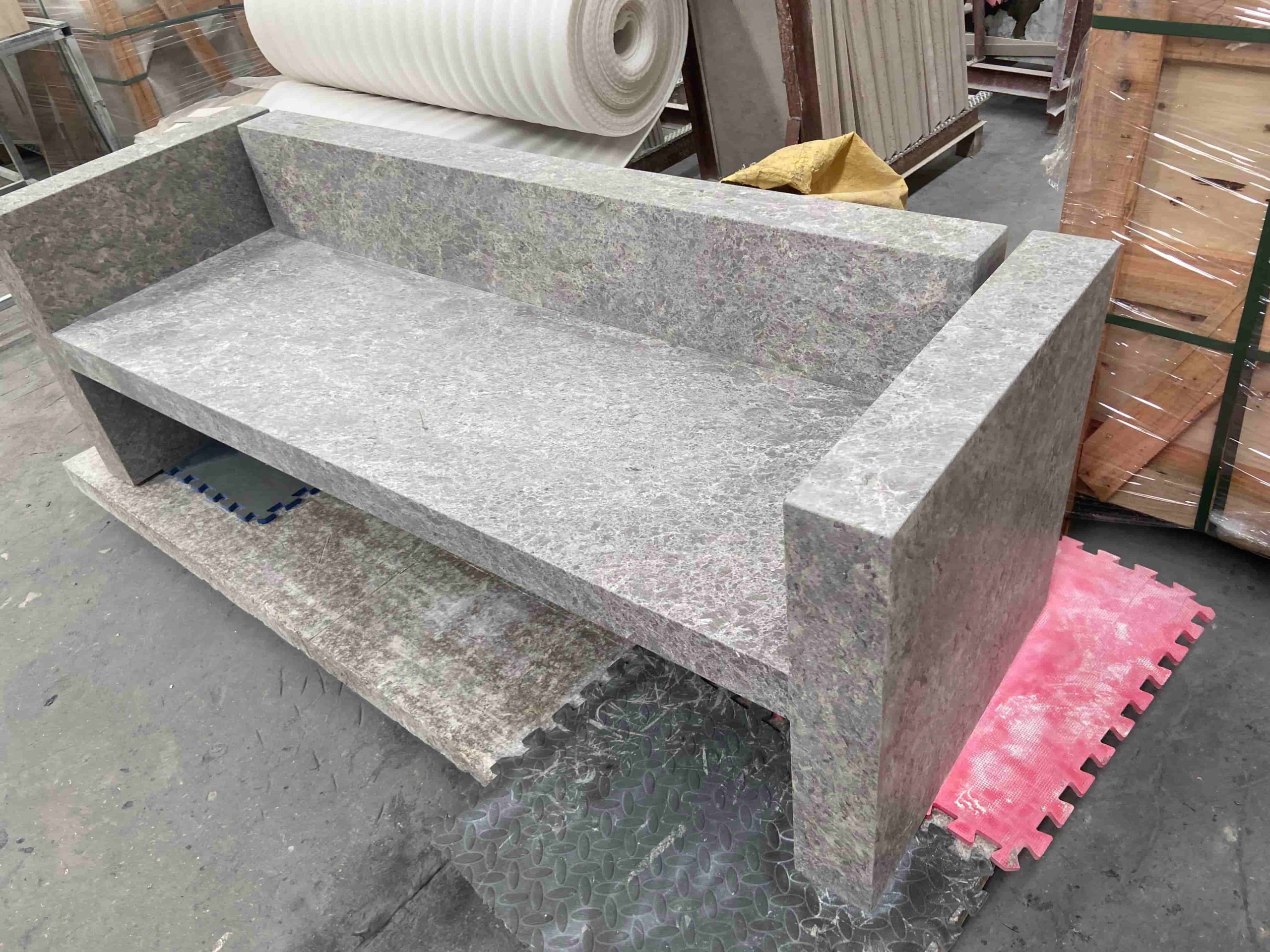 Leather Light Grey Limestone Bench