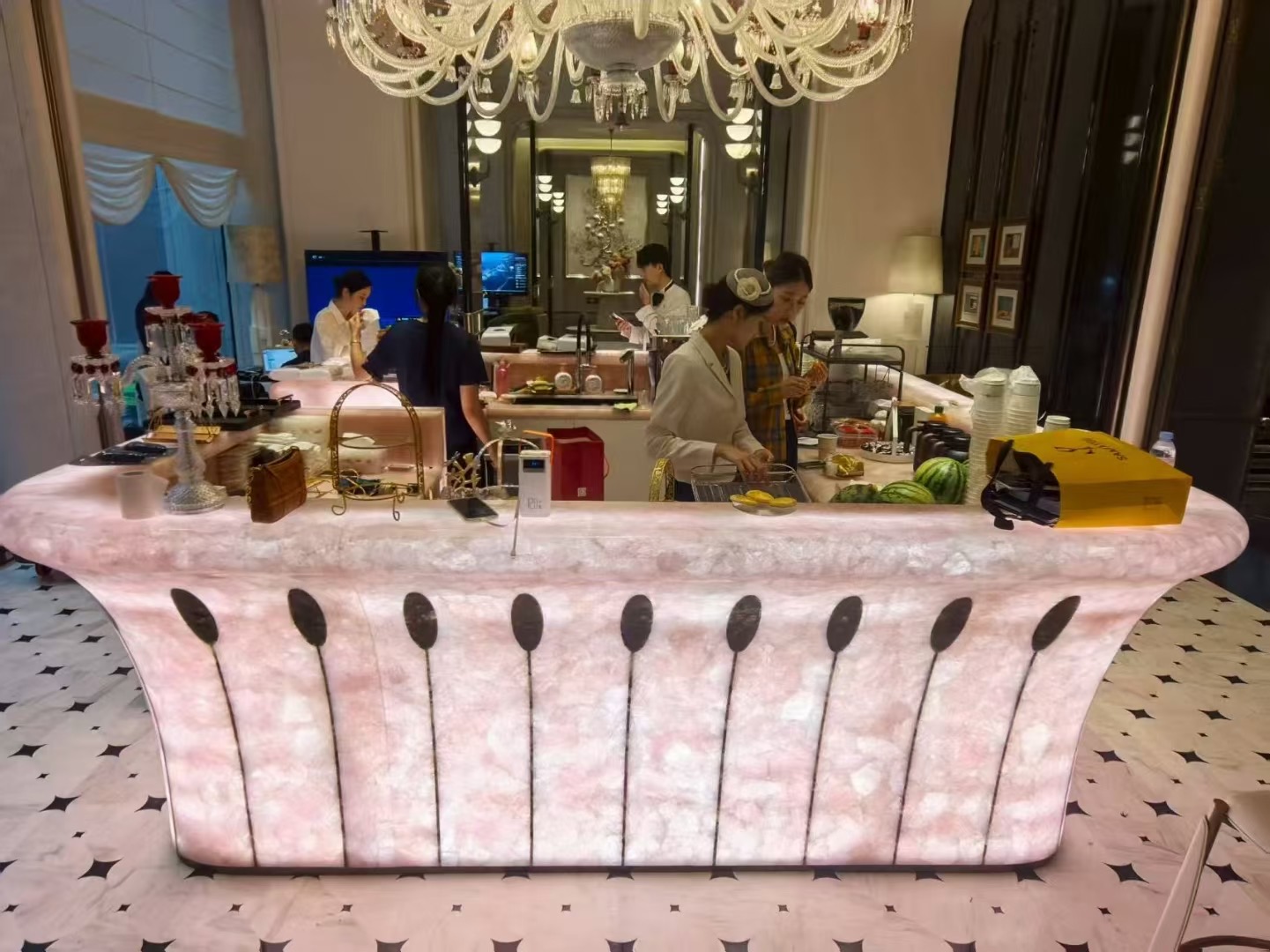 Backlit Pink Crystal Agate Bar Tops