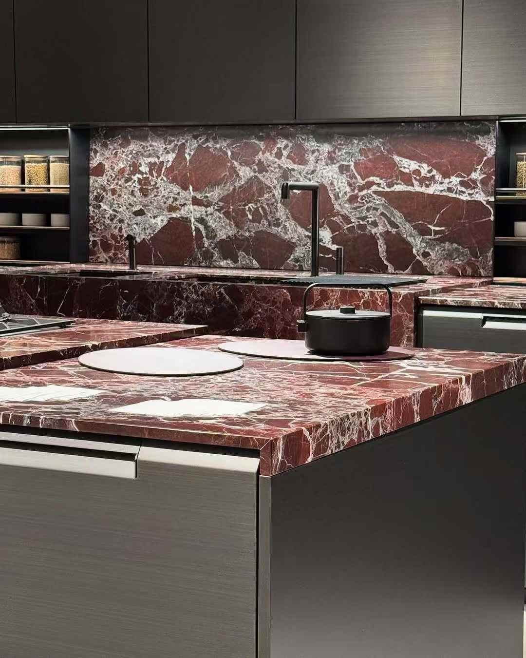 rosso levanto marble kitchen island