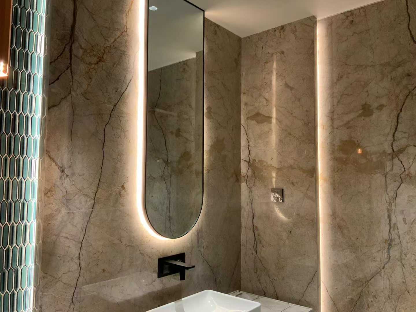 silver roots marble bathroom walls
