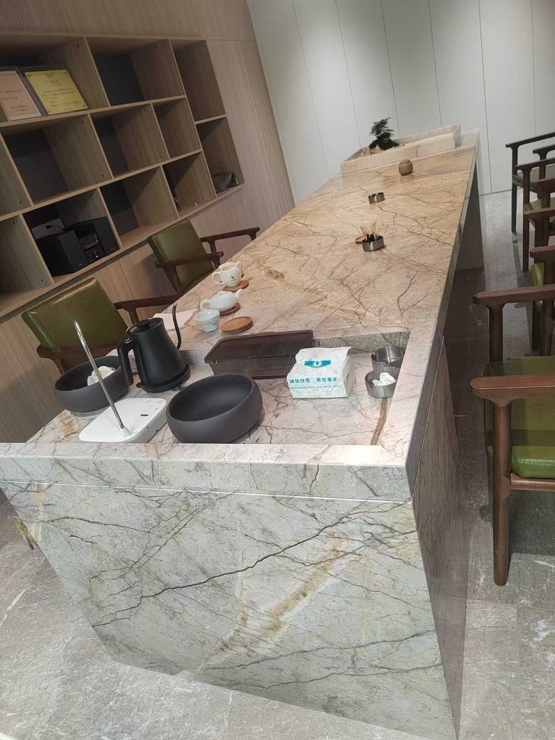 silver roots marble kitchen