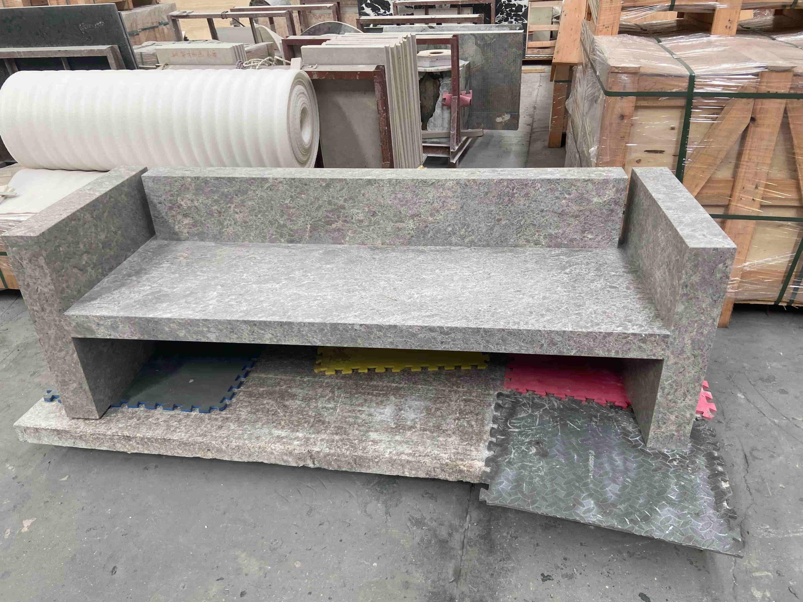 Leather Light Grey Limestone Bench