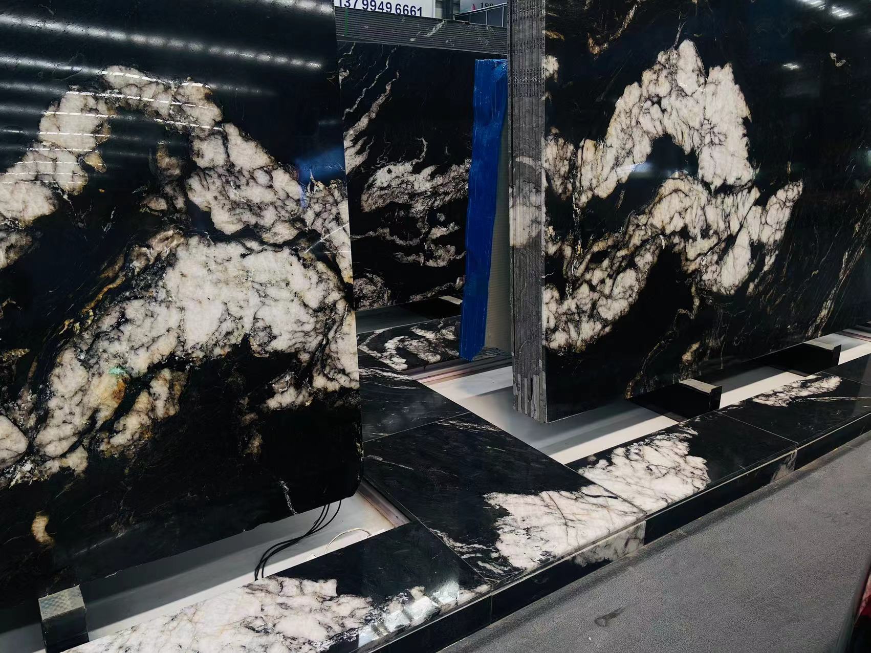 two slabs titanium gold granite bookmatched