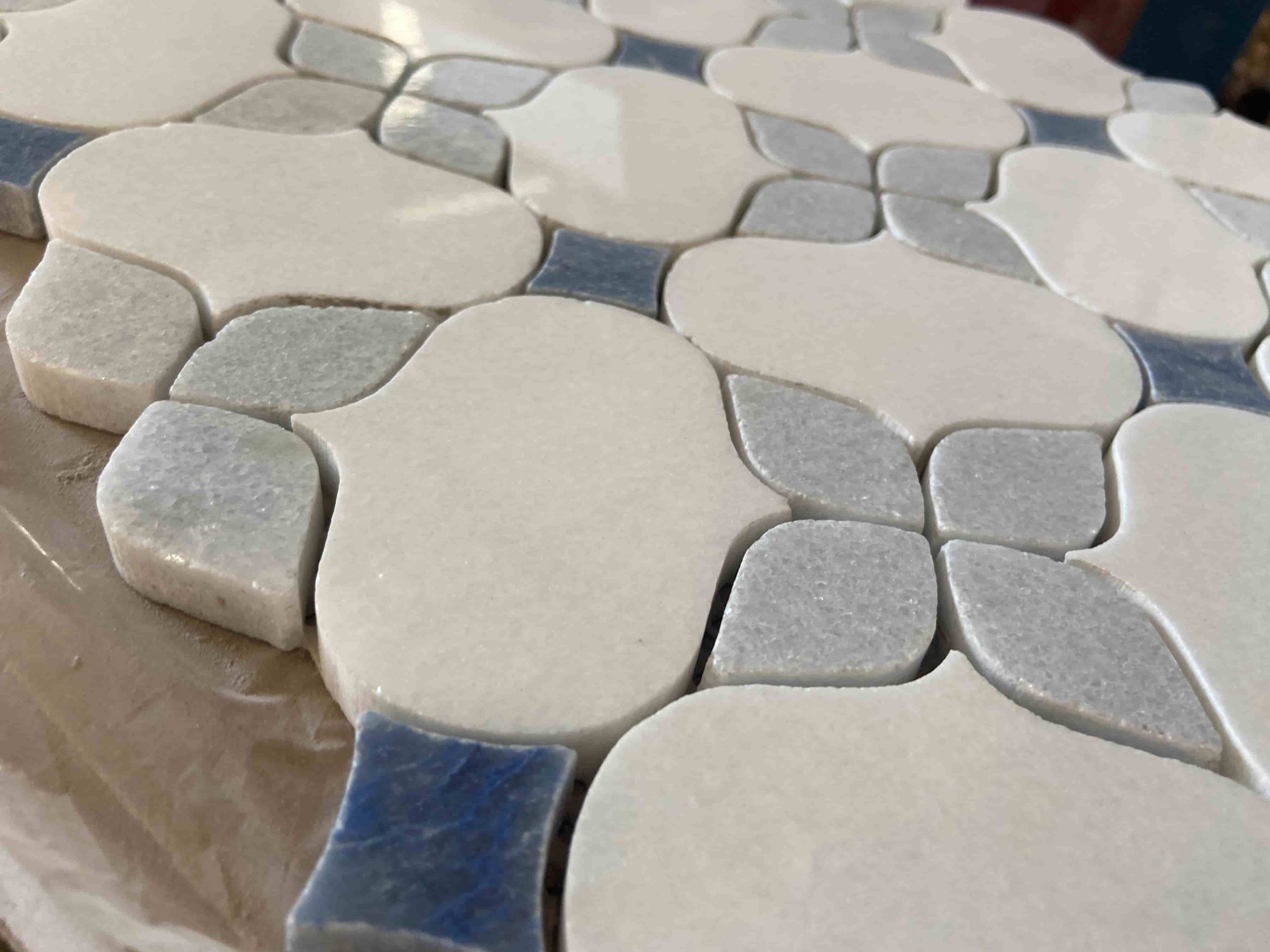 Blue and White Marble Waterjet Mosaic