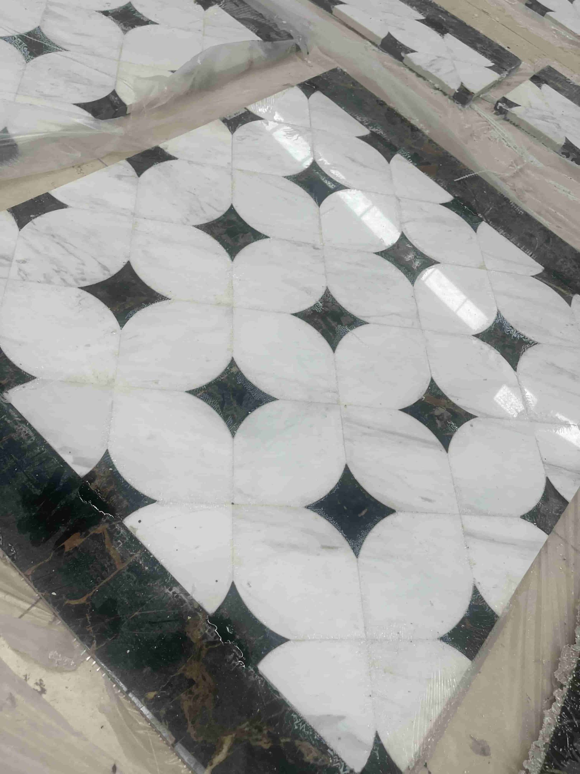 white and black marble medallions