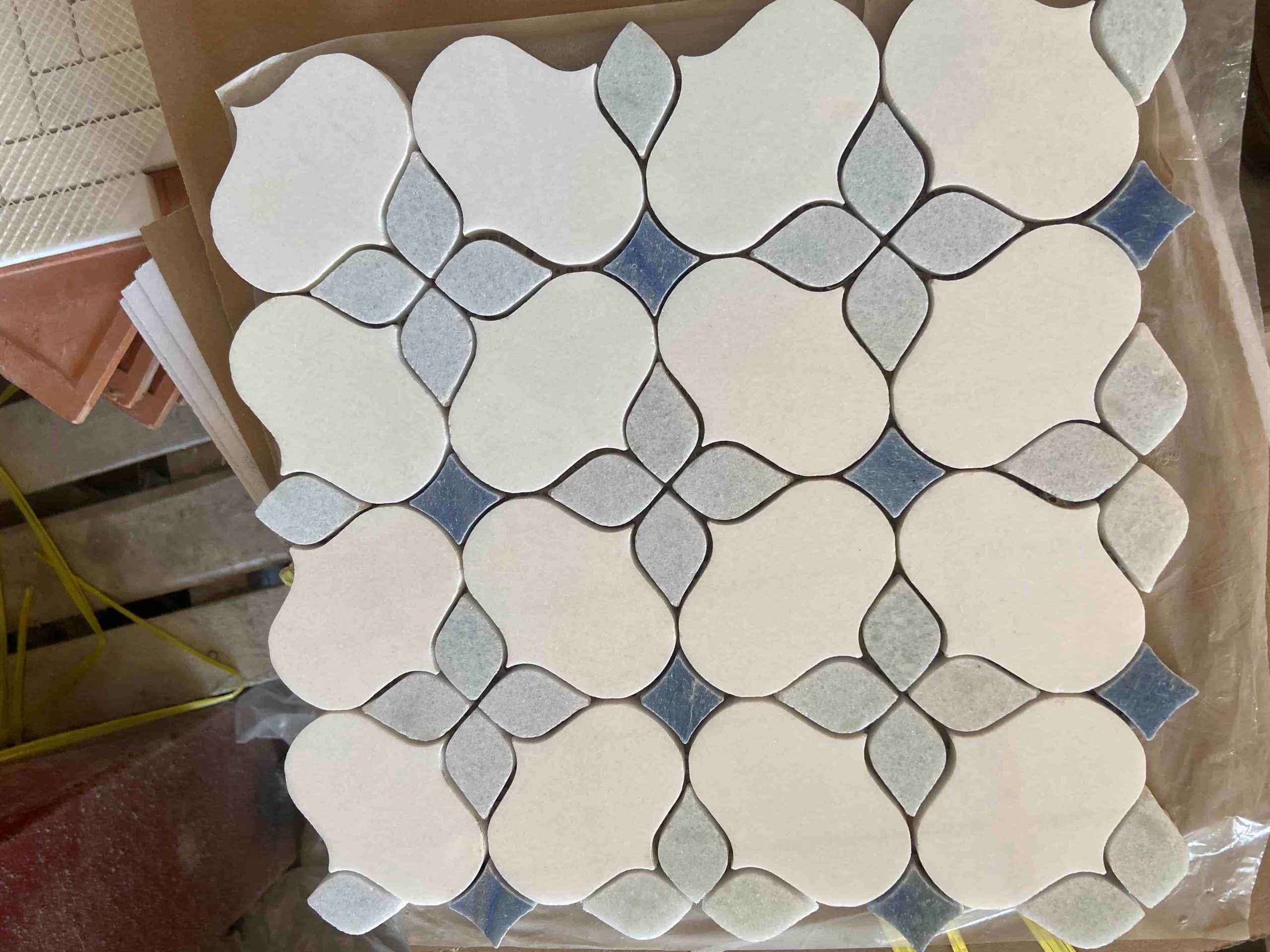 Blue and White Marble Waterjet Mosaic