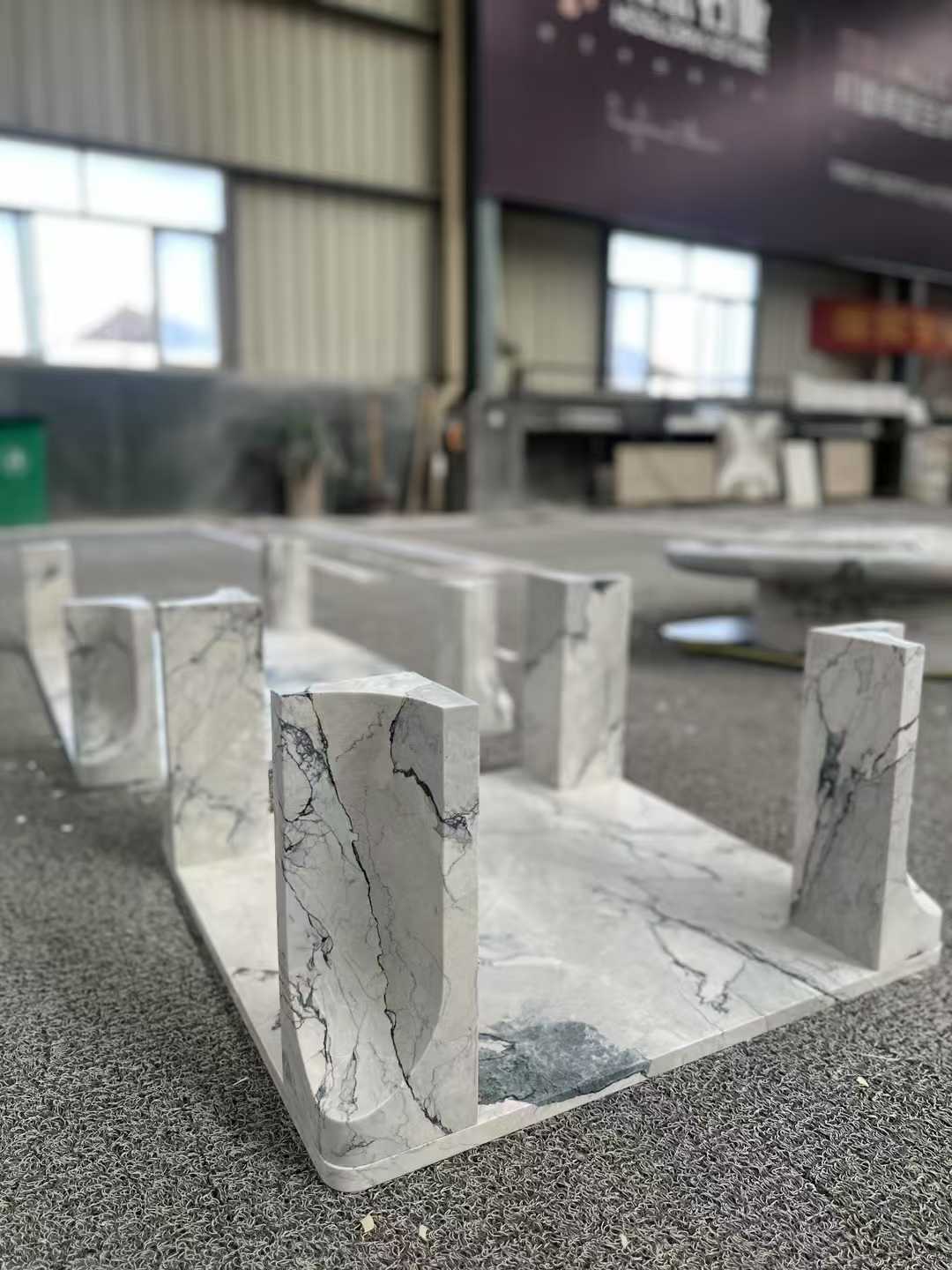 white marble tables