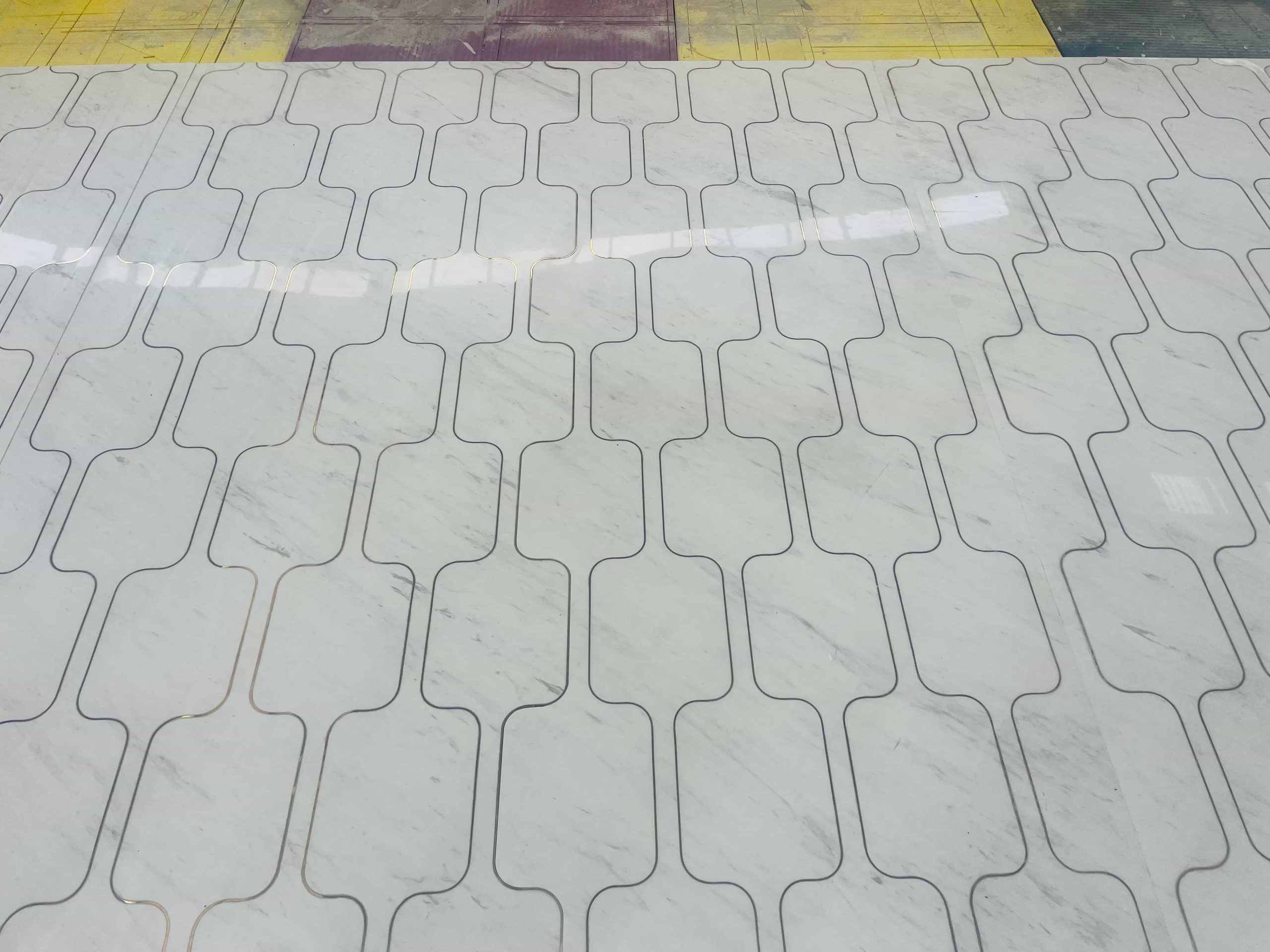 Volakas White Marble With Metal Flooring Tiles