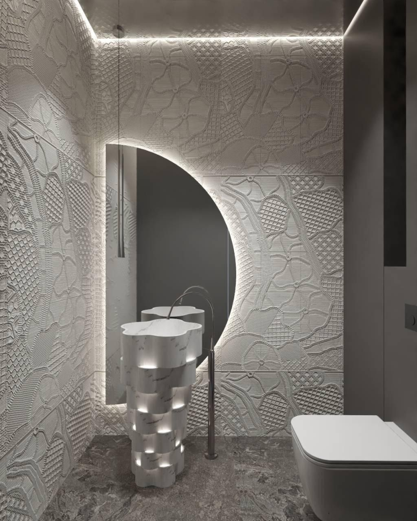 Ariston White Marble Engraved Wall Design 