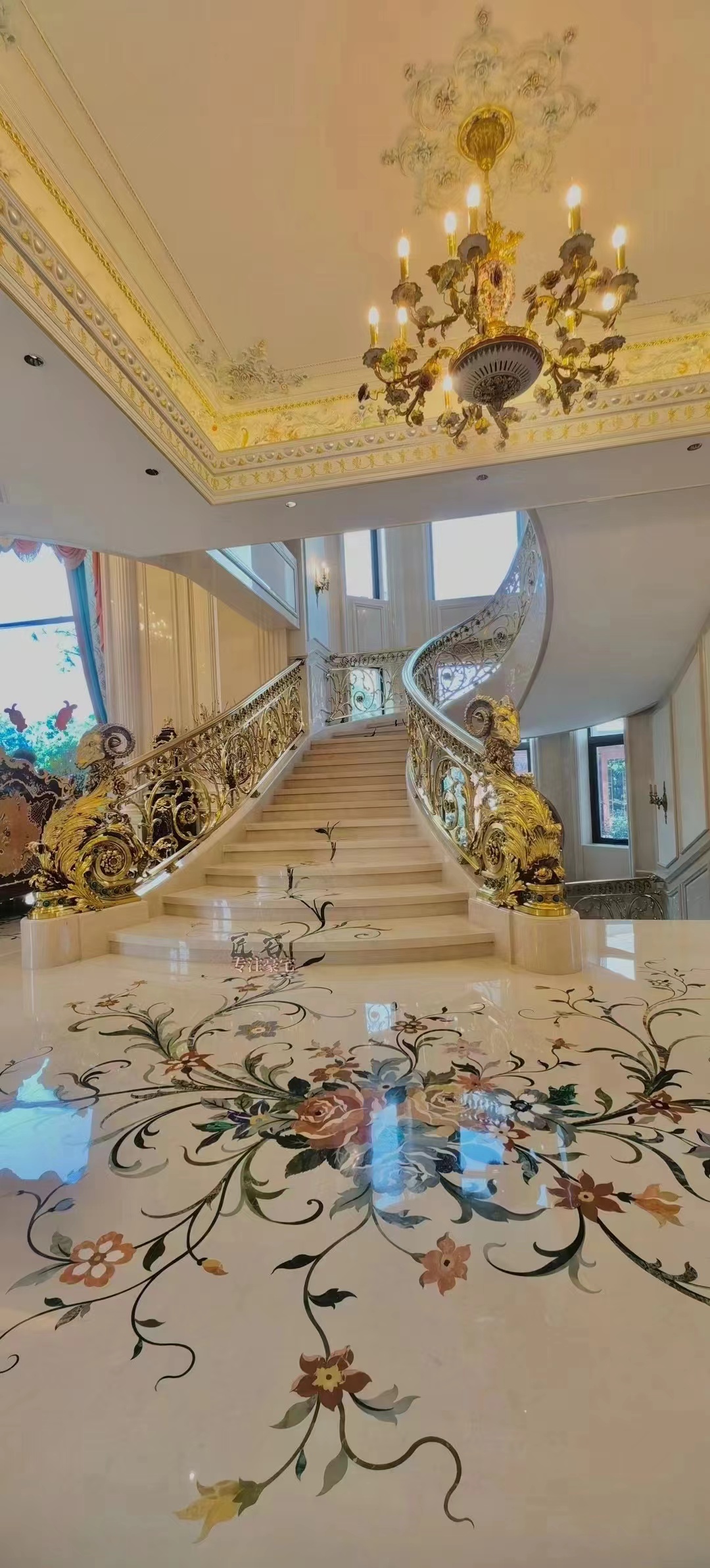 Marble floor medallions villas flooring design