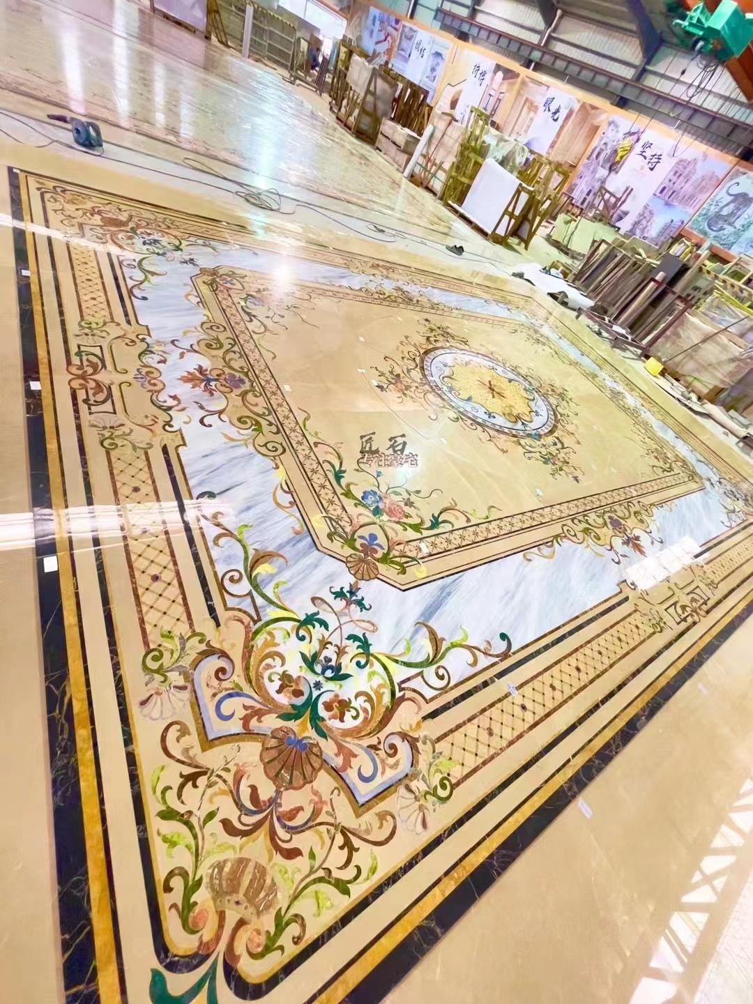 Marble floor medallions lobby flooring design